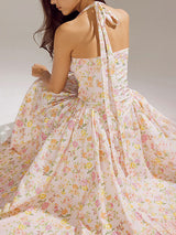 A-line Halter Floral Maxi Dress