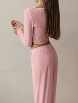 Ribbed Crew Neck Top and Pants Set