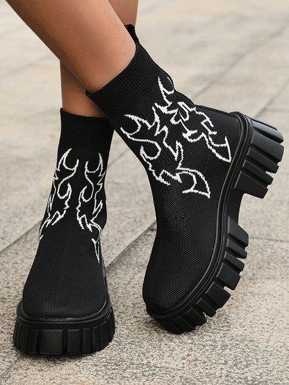 Breathable Knit Platform Boots