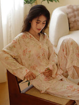 Kafiloe Pink Flowers Cotton Pajama Set