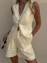 Linen Blend Waistcoat & Shorts Set