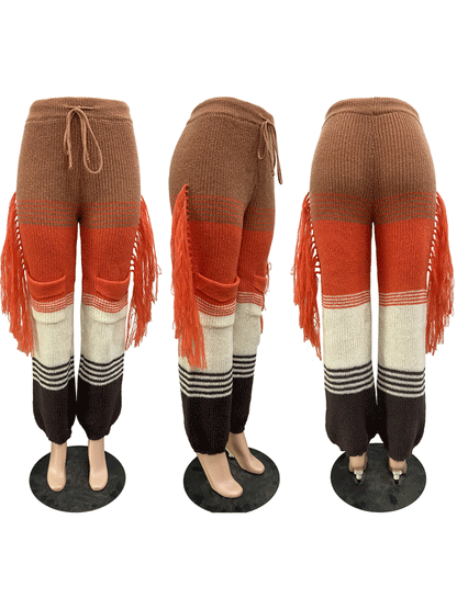 Knitted Patchwork Tassel Loose Pants