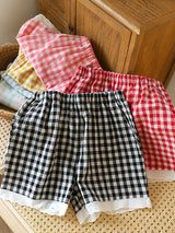 Plaid Lace Trim Pajama Shorts