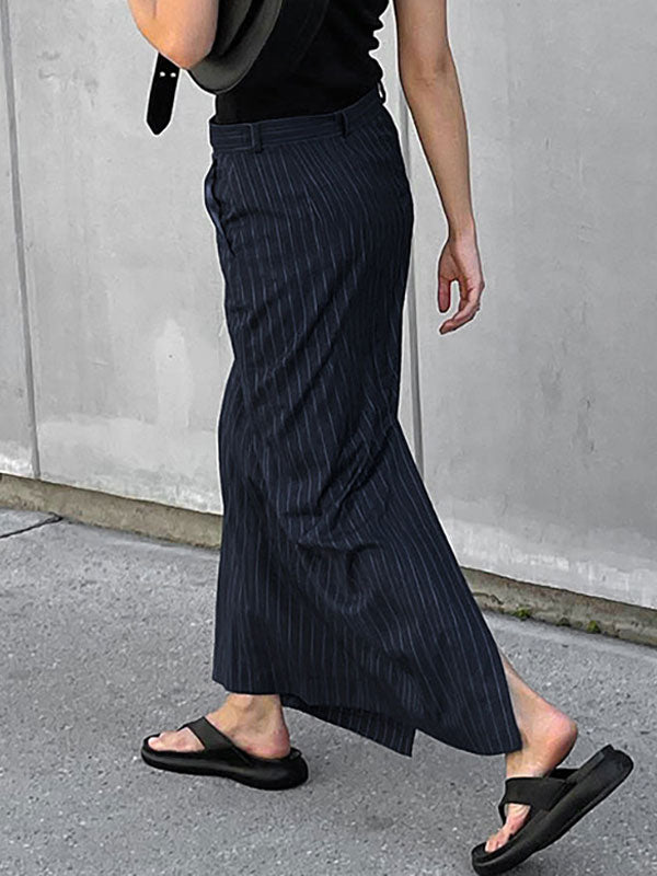 Stripe Split High Waist Maxi Skirt