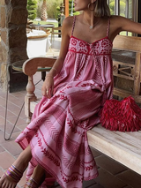 Spaghetti Strap Embroidery Knitted Maxi Dress