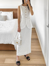 Buttoned Line Top & Maxi Skirt