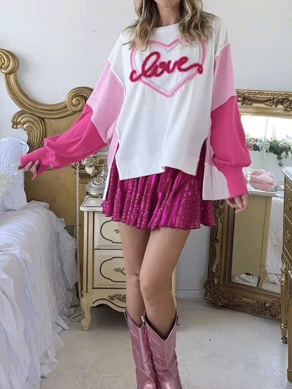 LOVE Letter Embroidered Long Sleeve Top