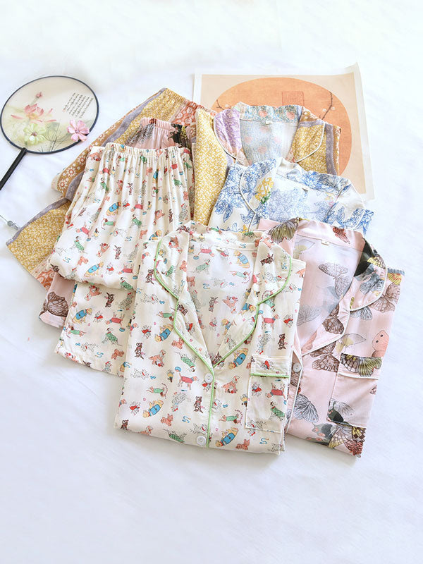 Lapel Long Sleeve Print Pajama Set