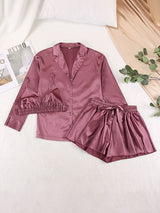 3Pcs Silk Satin Shirt Tank Top Mini Skirts Pajamas