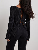 Bell Sleeve Back Tie Crop Shirt