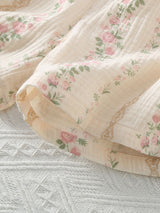 Lace Trim Floral Short Sleeve Pajamas