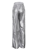 Elastic Waist Pleated Silver Long Pants