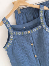 Embroidered Solid Three-Piece Pajama Set