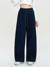 Solid Color Elastic Waist Fleece Baggy Pants