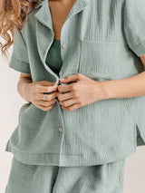 2Pcs Linen Shirt Shorts Sleeve Loungewear