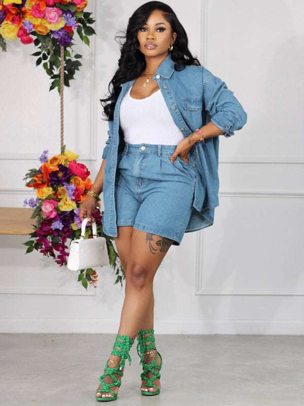 2 Pcs Denim Jacket & Shorts Set