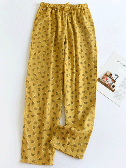 Vintage Floral Printed Long Pajama Pants