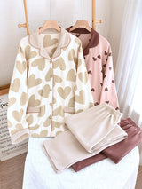 Thickened Ribbed Heart Long Sleeve Pajama Set