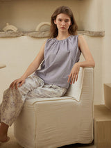 Cotton Sleeveless Top & Printed Pants Pajama Set