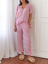 Short Sleeve Plaid Two Piece Set