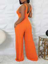 Solid Color Ribbed Knit Vest Jumpsuit Set