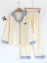 Polka Dot Contrast Trim Long Sleeve Pajama Set