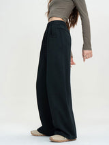 Solid Color Elastic Waist Fleece Baggy Pants