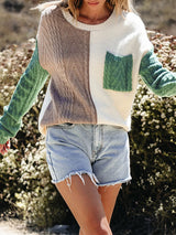 Color Block Round Neck Long Sleeve Sweater