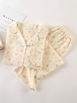 2Pcs Crepe Small Floral Lace Pajama Set