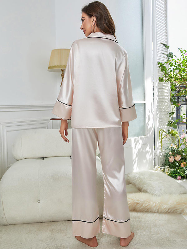 Satin Solid Color Long Sleeve Pajama Set
