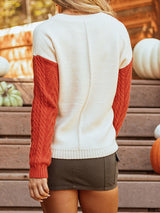 Color Block Round Neck Long Sleeve Sweater