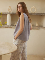 Cotton Sleeveless Top & Printed Pants Pajama Set