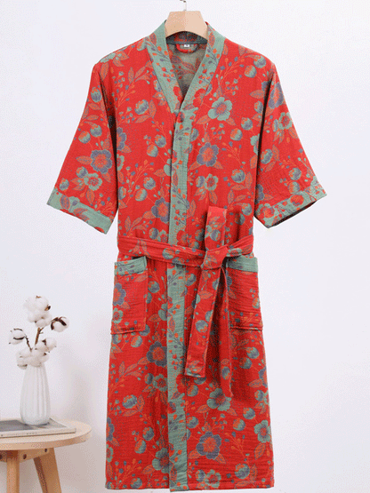 Vintage Cotton Floral Print Robe