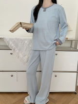 Thermal Velvet Striped Long Sleeve Pajama Set