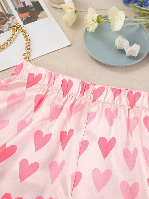 Heart Printed Loose Long Sleeve Pajama Set