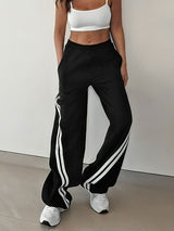 Striped Wide Leg Black Trousers Pants