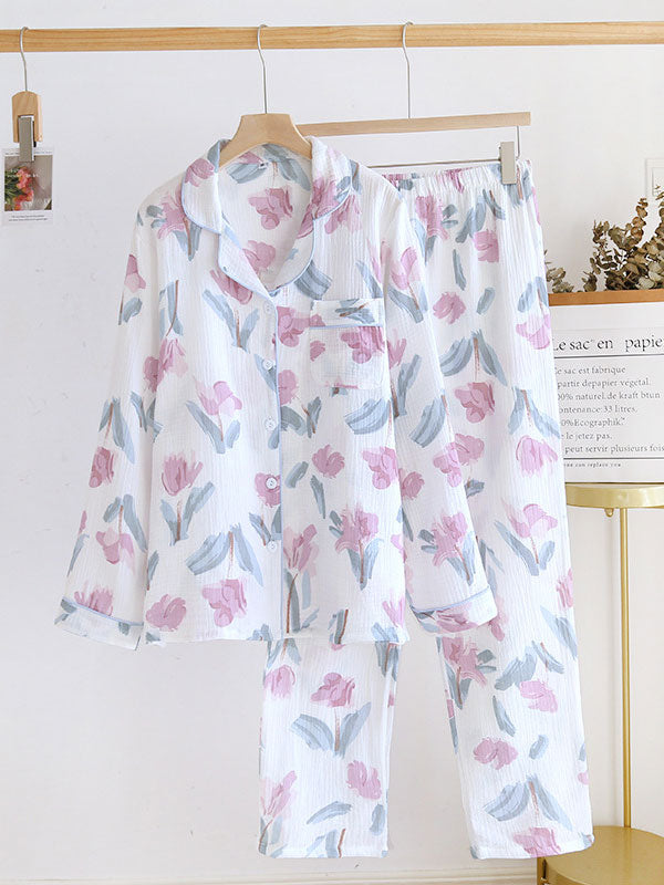 Floral Print Long Sleeve Pajama Set