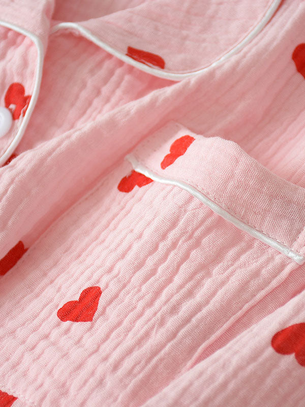 Hearts Printed Cotton Pajama Set