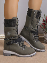Knitted Splicing Lace Up Side Zipper Boots