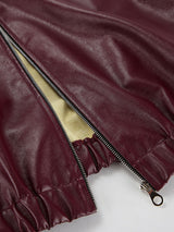 Wine Red Zipper Faux Leather Jacket