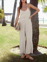 Sleeveless Solid Color Linen Jumpsuit