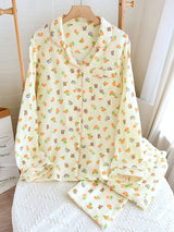 Bear Floral Printed Cotton Pajama Set