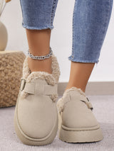 Platform Suede Buckle Furry Slippers