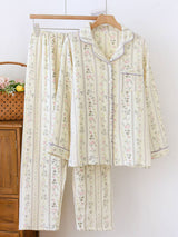 Flowers Striped Cotton Pajama Set