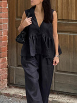 V Neck Sleeveless Vest & Long Pant Set