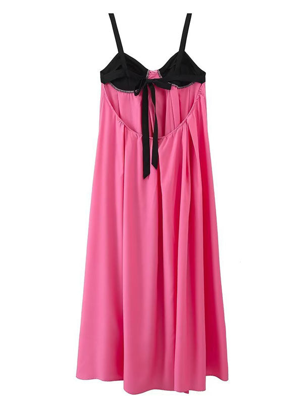 Pink Backless Bow Tie Maxi Dress