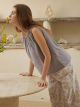 Cotton Sleeveless Top & Printed Pants Pajama Set