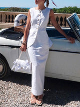 Buttoned Line Top & Maxi Skirt