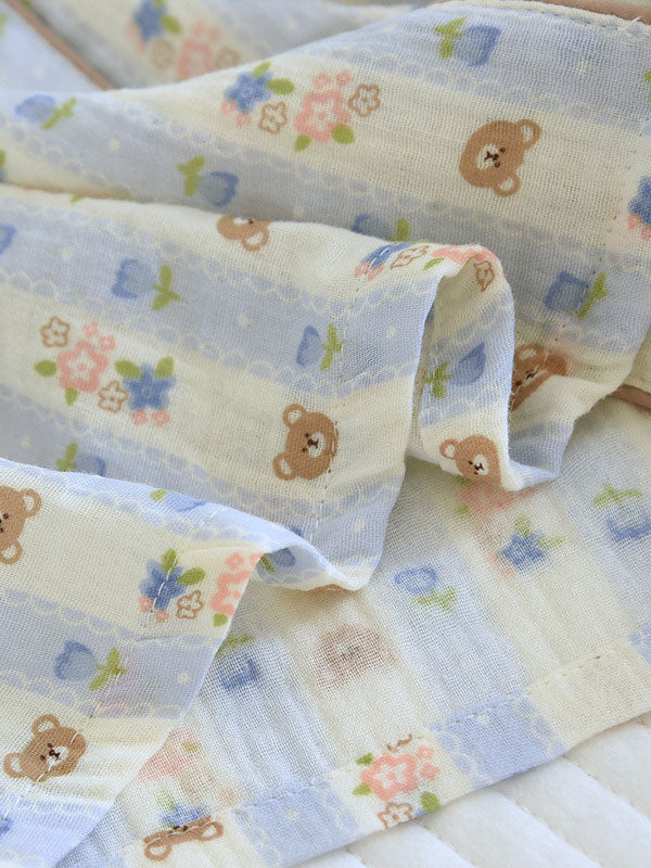 Long Sleeve Teddy Bear Printed Striped Pajamas