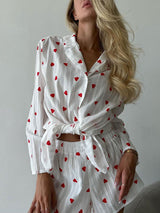 Two Pieces Red Heart Print Shorts Lounge Set